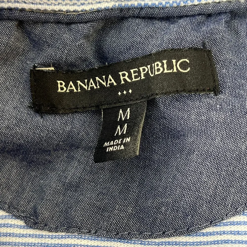 Blue White Stripe Nautical Polo Shirt Mens Medium Cotton Banana Republic Factory
